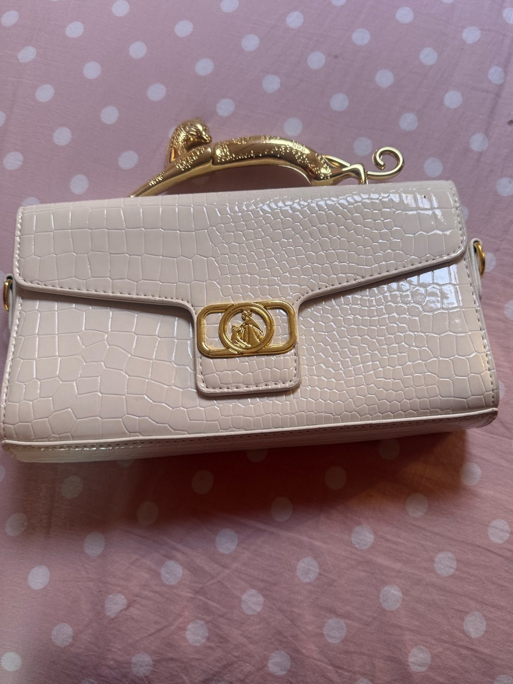 NWOT Panther Top Handle Cream Croc-Embossed Shoulder Bag with Gold Hardware